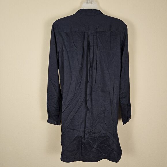 Tuckernuck Pomandere Silk Shirt Dress Medium Navy Minimal Shift Wool Womens 38 - Picture 3 of 15